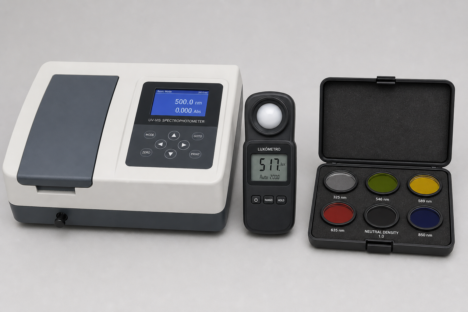 Espectrofotómetro UV-VIS y filtros de calibración óptica en Santiago, Chile