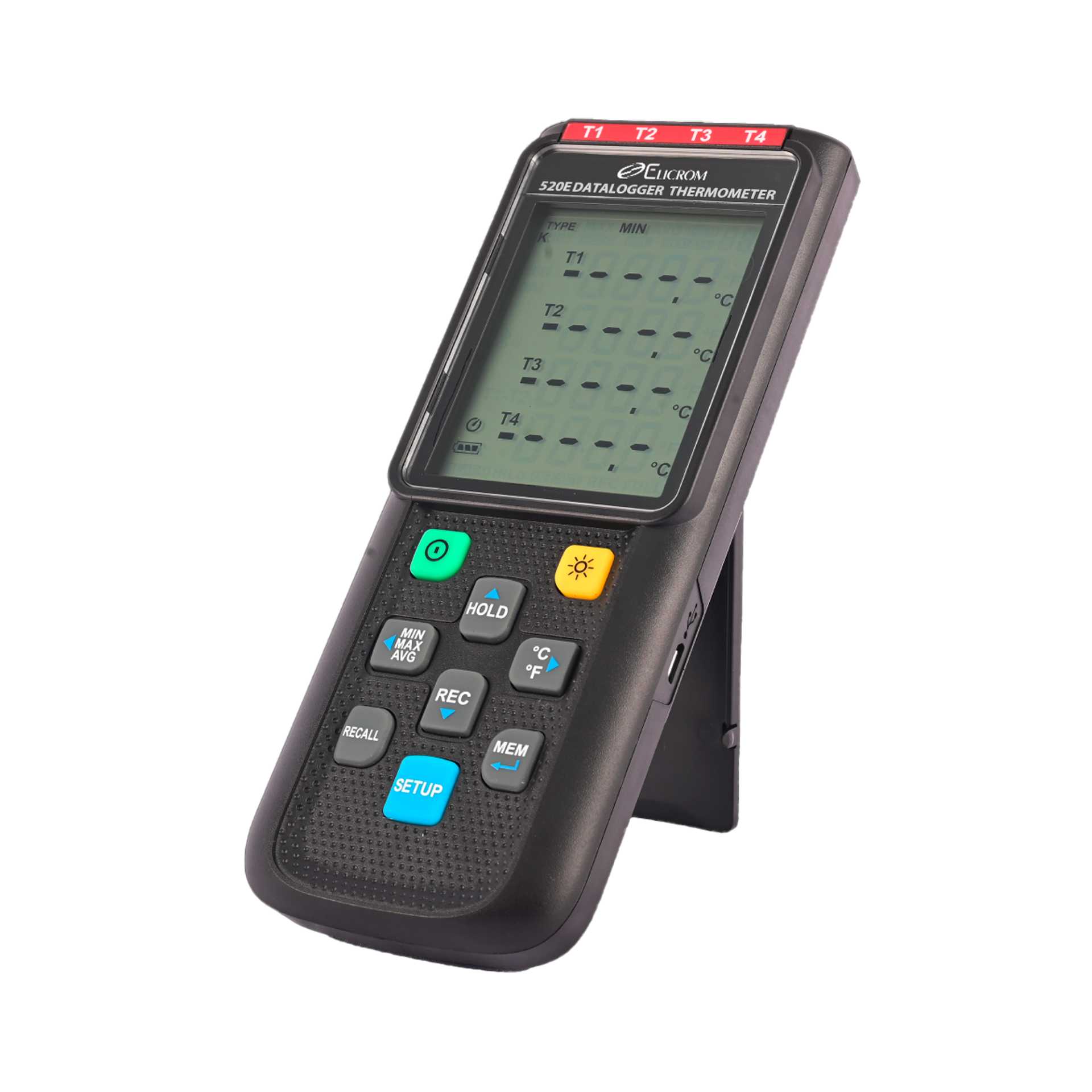 Termómetro datalogger de 4 canales, tipo K J E T - ELICROM