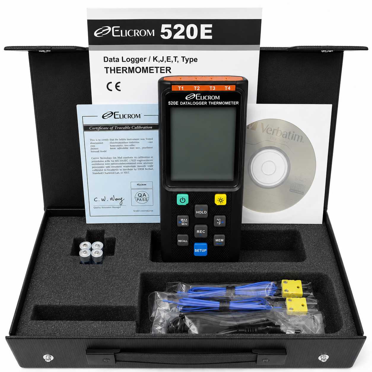 Termómetro datalogger de 4 canales, tipo K J E T - ELICROM